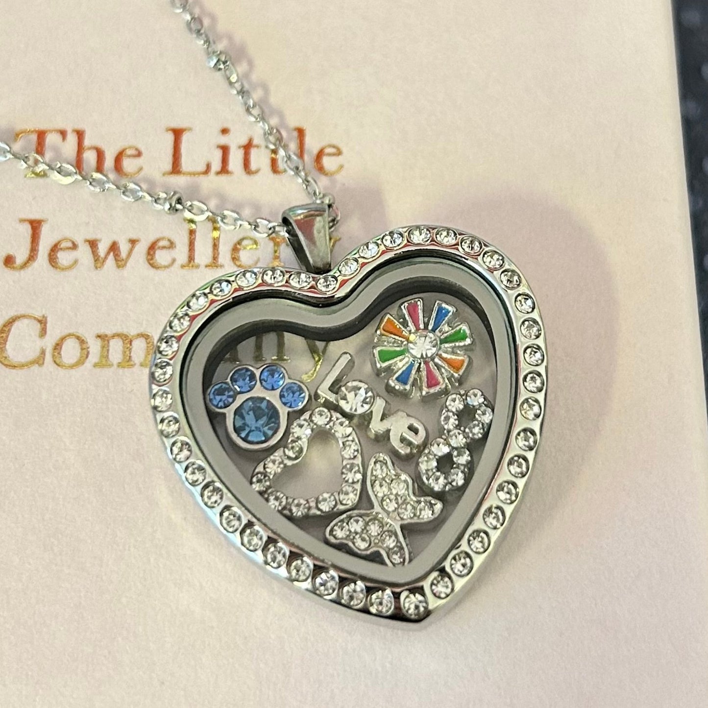 Memory Locket Heart Silver Crystal - The Little Jewellery Company