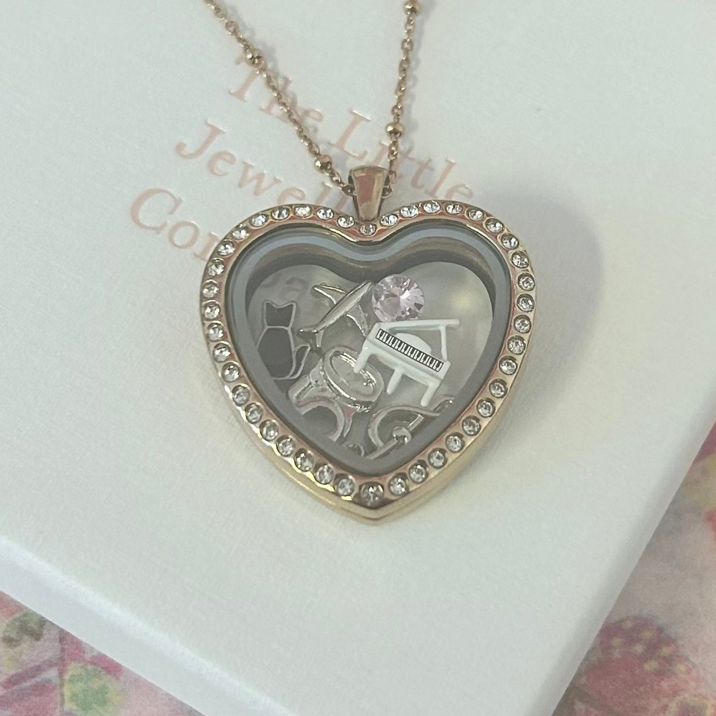 Memory Locket Rose Gold Crystal Heart - The Little Jewellery Company