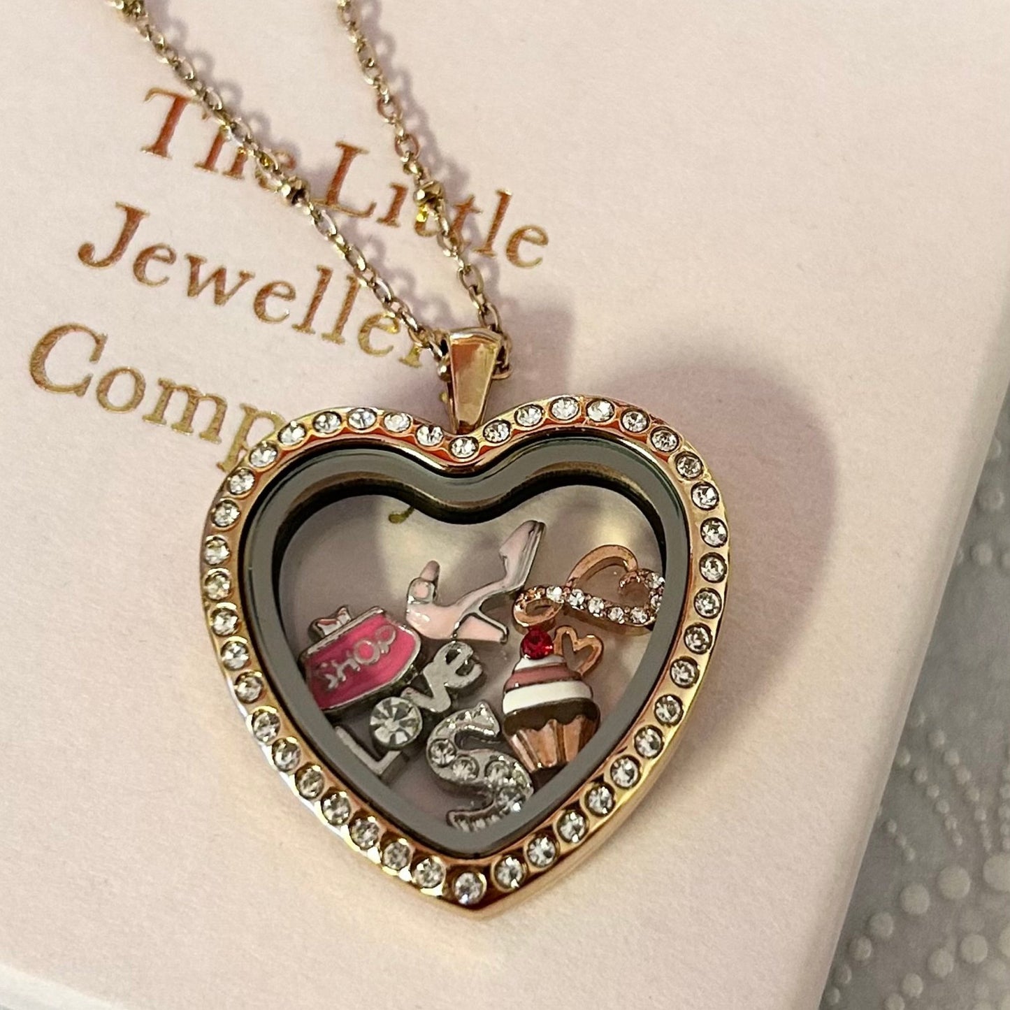 Memory Locket Rose Gold Crystal Heart - The Little Jewellery Company