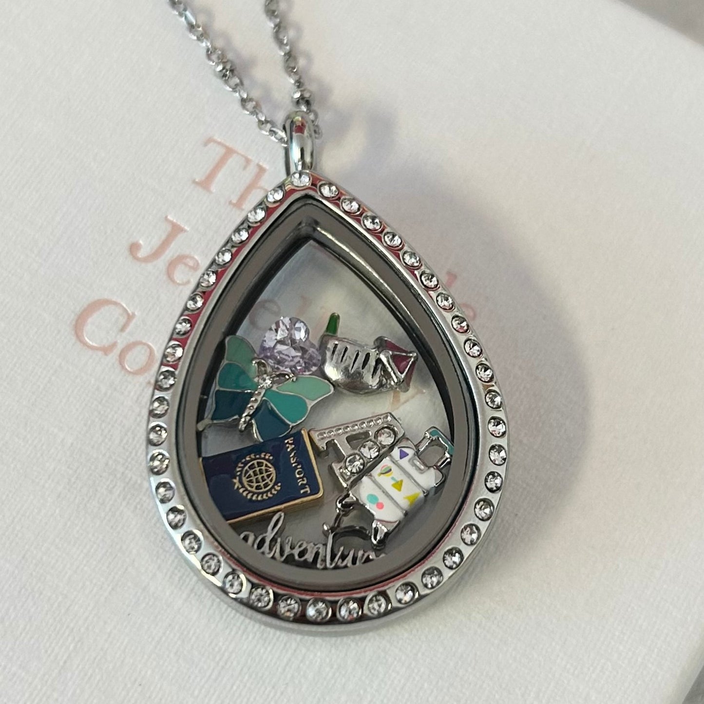 Memory Locket Silver Crystal Teardrop - The Little Jewellery Company