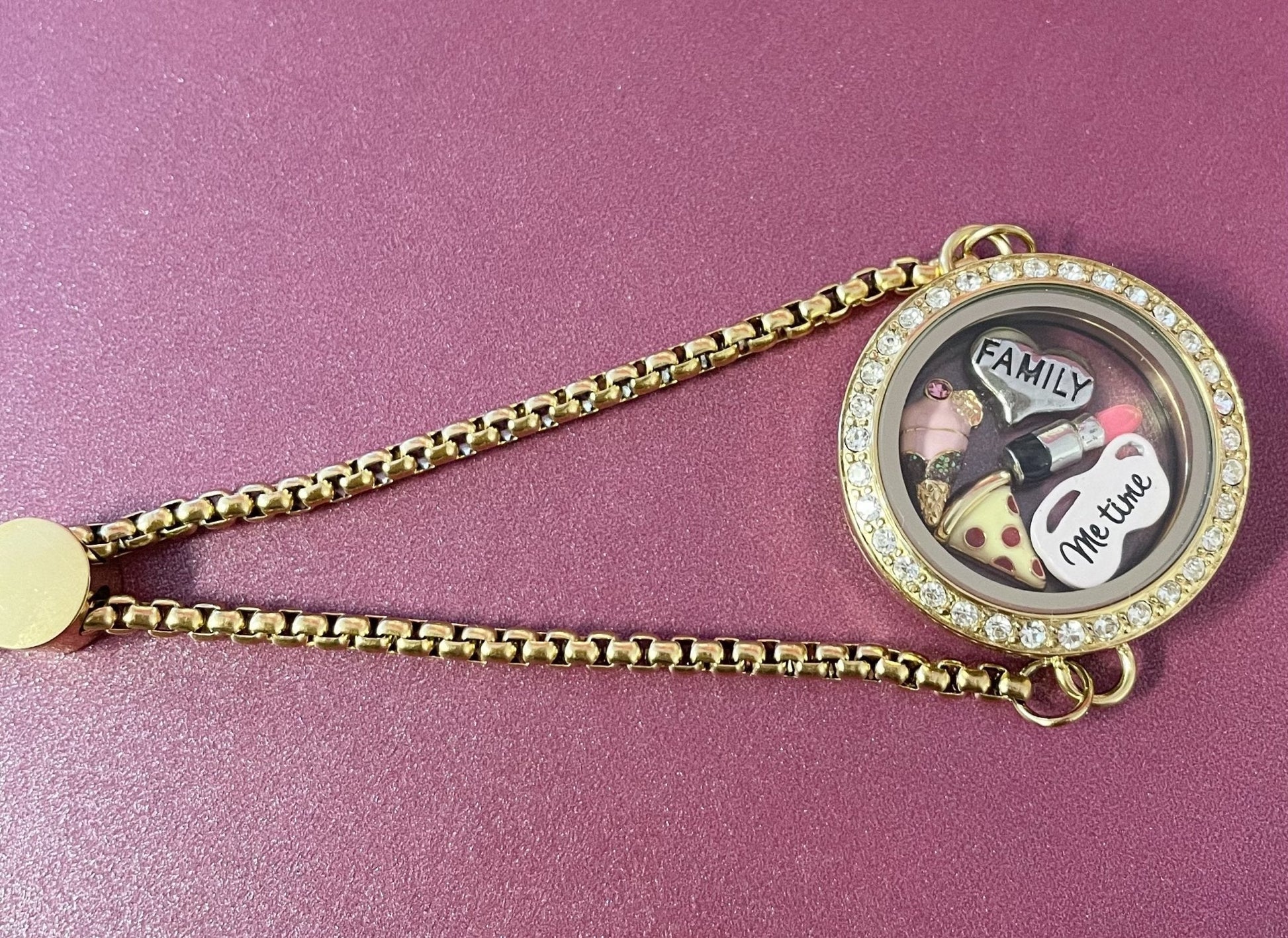 Memory Locket Slide Fastening Bracelet Crystal - Gold Medium - The Little Jewellery Company
