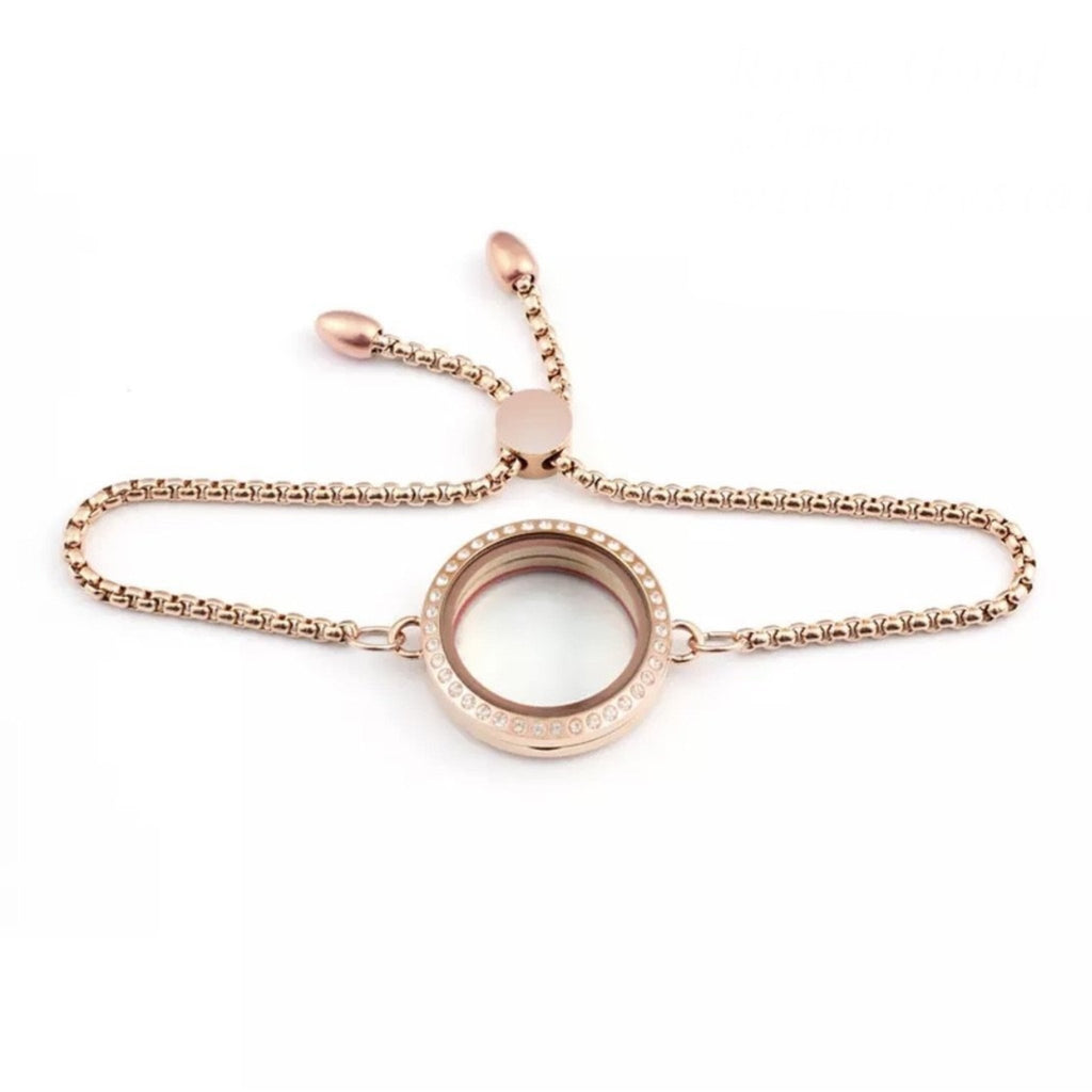 Memory Locket Slide Fastening Bracelet Crystal - Rose Gold Medium - The Little Jewellery Company
