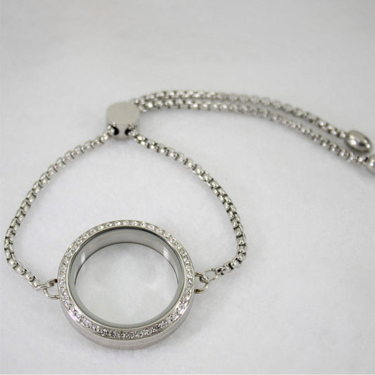 Memory Locket Slide Fastening Bracelet Crystal - Silver Large - The Little Jewellery Company