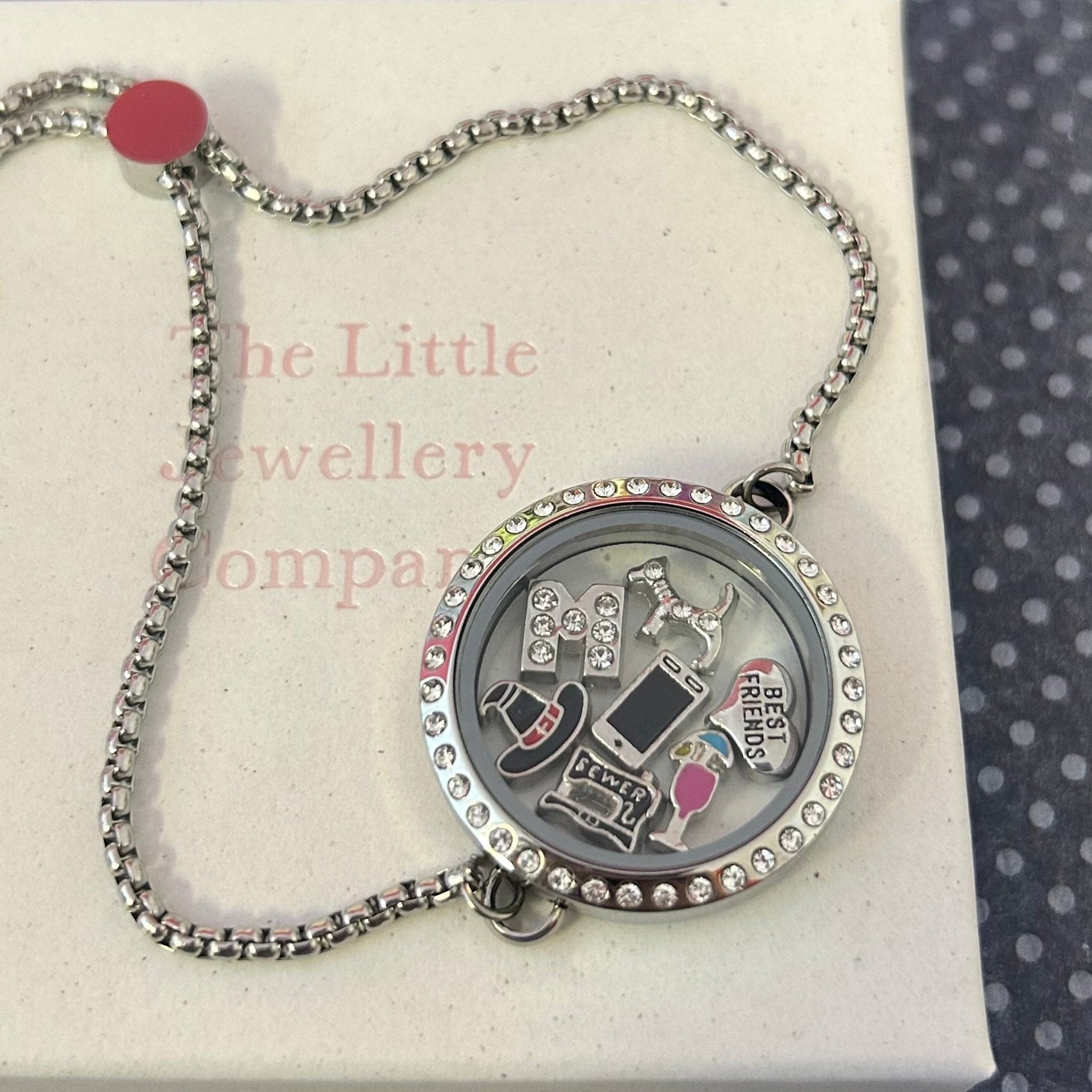 Memory Locket Slide Fastening Bracelet Crystal - Silver Large - The Little Jewellery Company