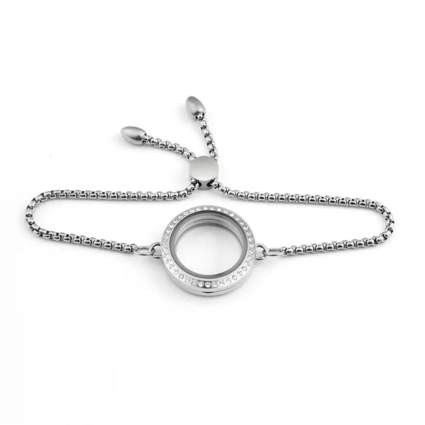 Memory Locket Slide Fastening Bracelet Crystal - Silver Medium - The Little Jewellery Company