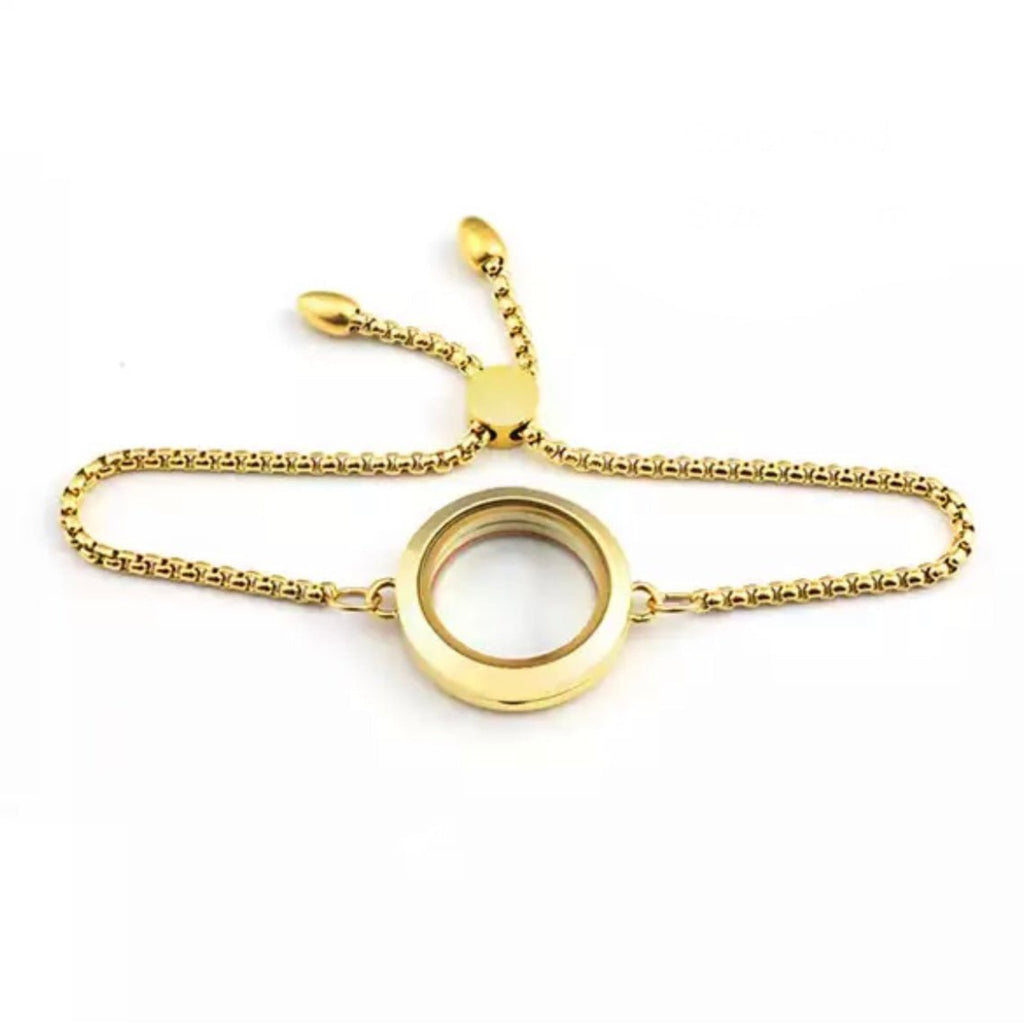 Memory Locket Slide Fastening Bracelet - Gold Medium - The Little Jewellery Company