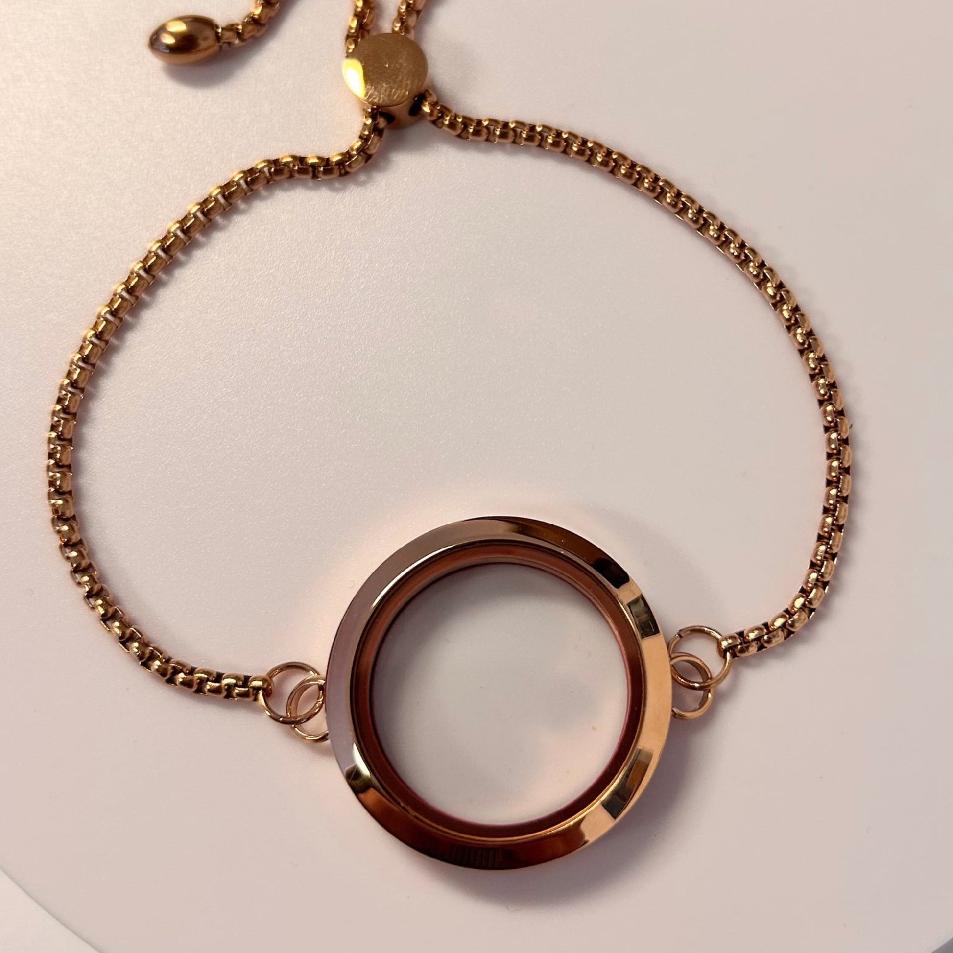 Memory Locket Slide Fastening Bracelet - Rose Gold Large - The Little Jewellery Company