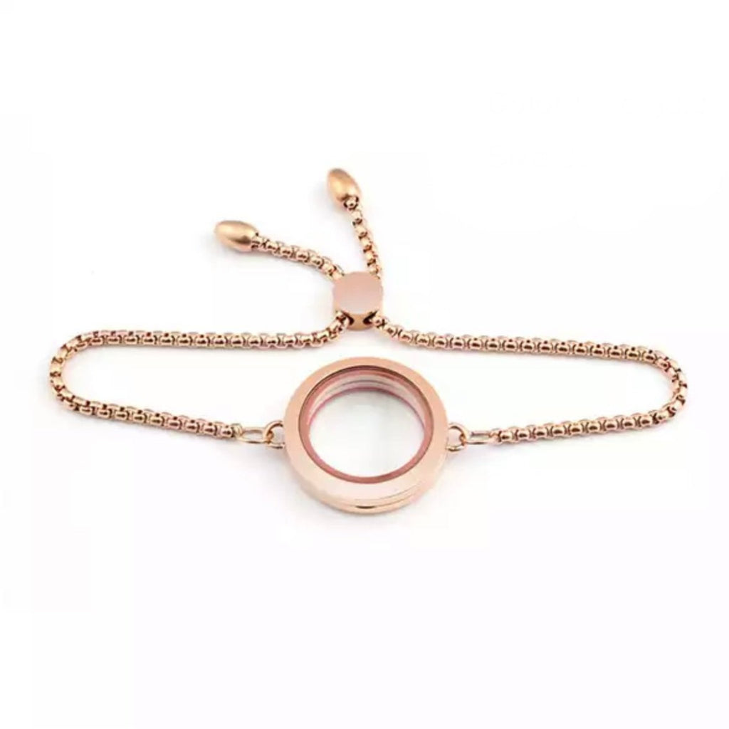 Memory Locket Slide Fastening Bracelet - Rose Gold Medium - The Little Jewellery Company