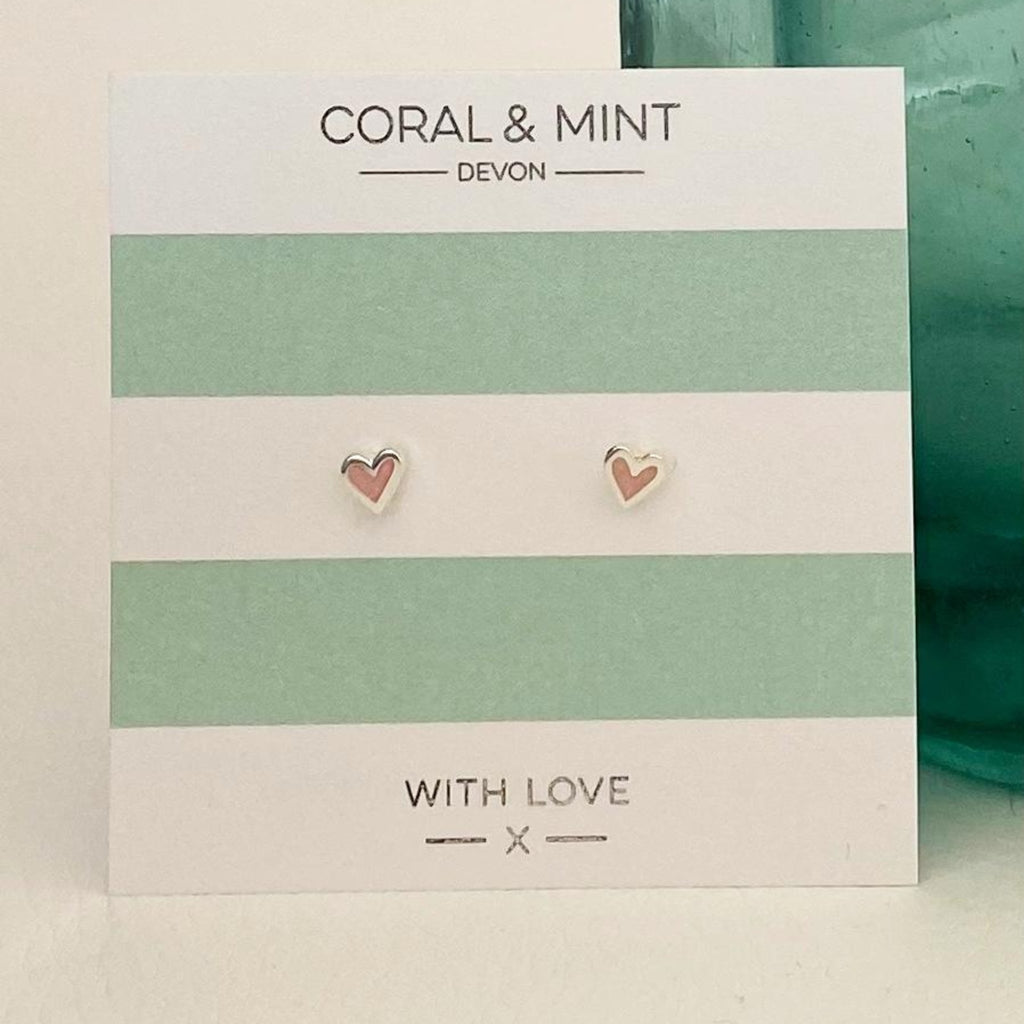 Mini Heart Studs - Pink Sparkle Enamel - The Little Jewellery Company