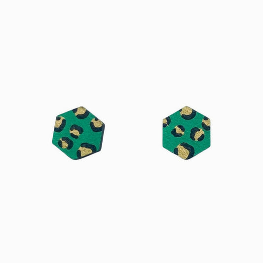 Mini Hexagon Leopard Print Studs - The Little Jewellery Company