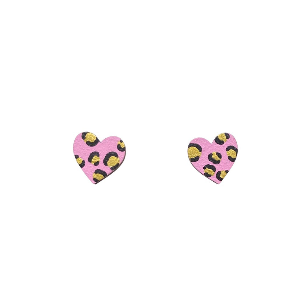 Mini Leopard Print Pink And Gold Studs - The Little Jewellery Company