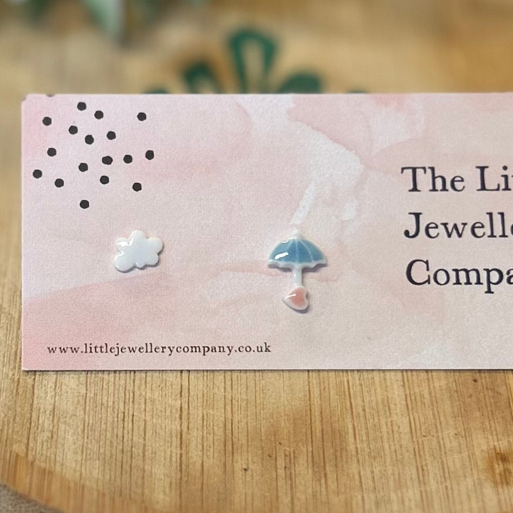 Mismatched Umbrella and Cloud Studs - The Little Jewellery Company