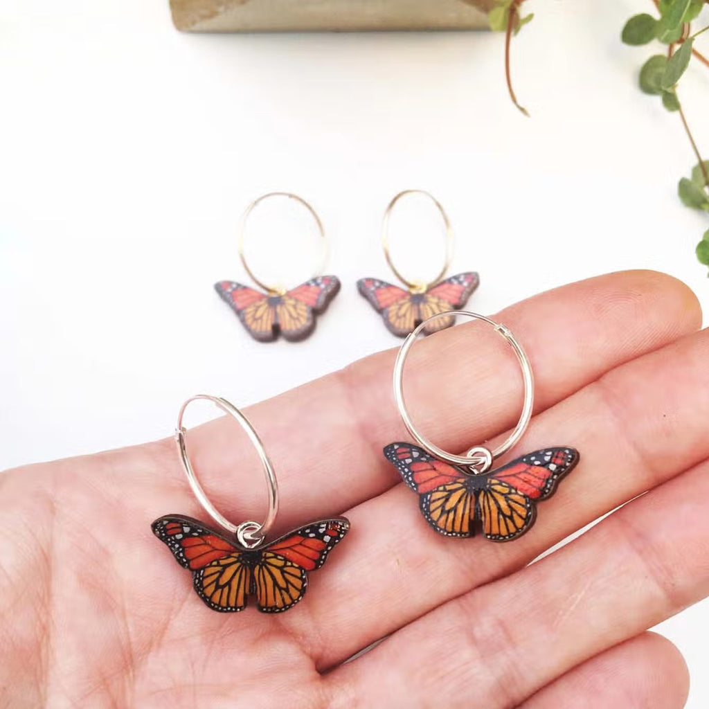 Monarch Butterfly Hoop Earrings - The Little Jewellery Company