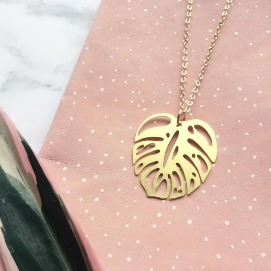 Monstera Leaf Necklace - Gold - The Little Jewellery Company