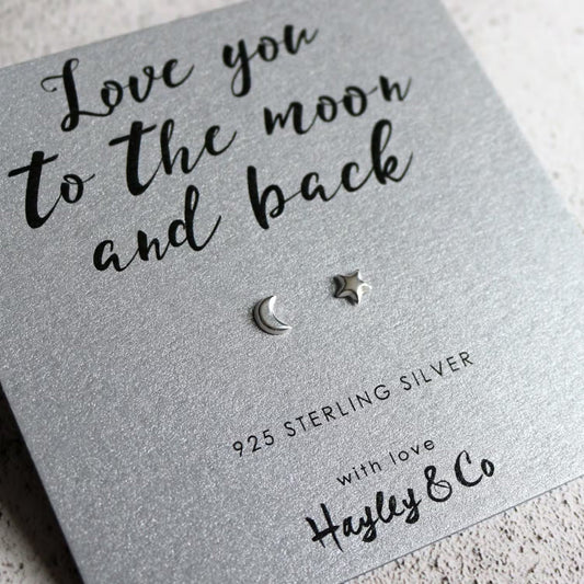 Moon and Star Sterling Silver Earrings - The Little Jewellery Company