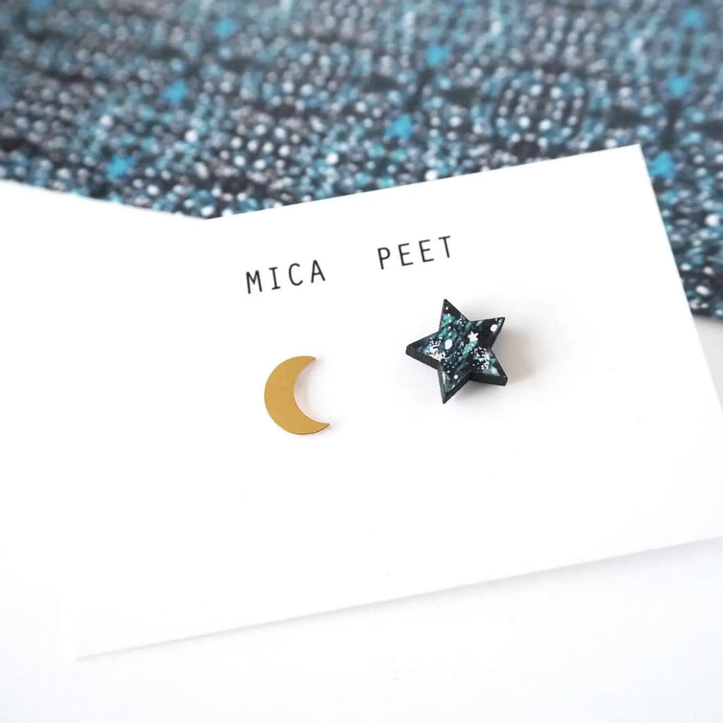 Moon & Star Stud Earrings - Gold - The Little Jewellery Company