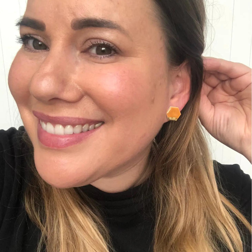 Mustard Yellow Hexagon Earrings On Sterling Silver - The Little Jewellery Company