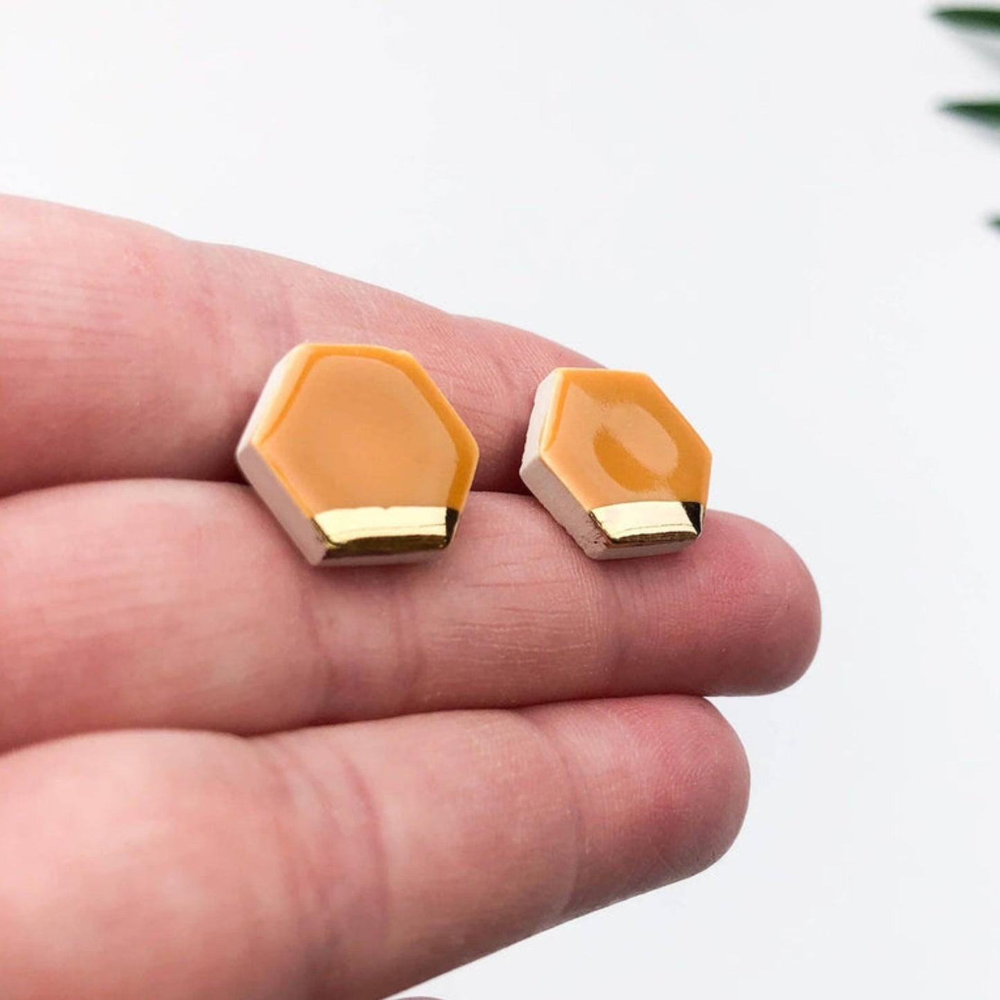 Mustard Yellow Hexagon Earrings On Sterling Silver - The Little Jewellery Company