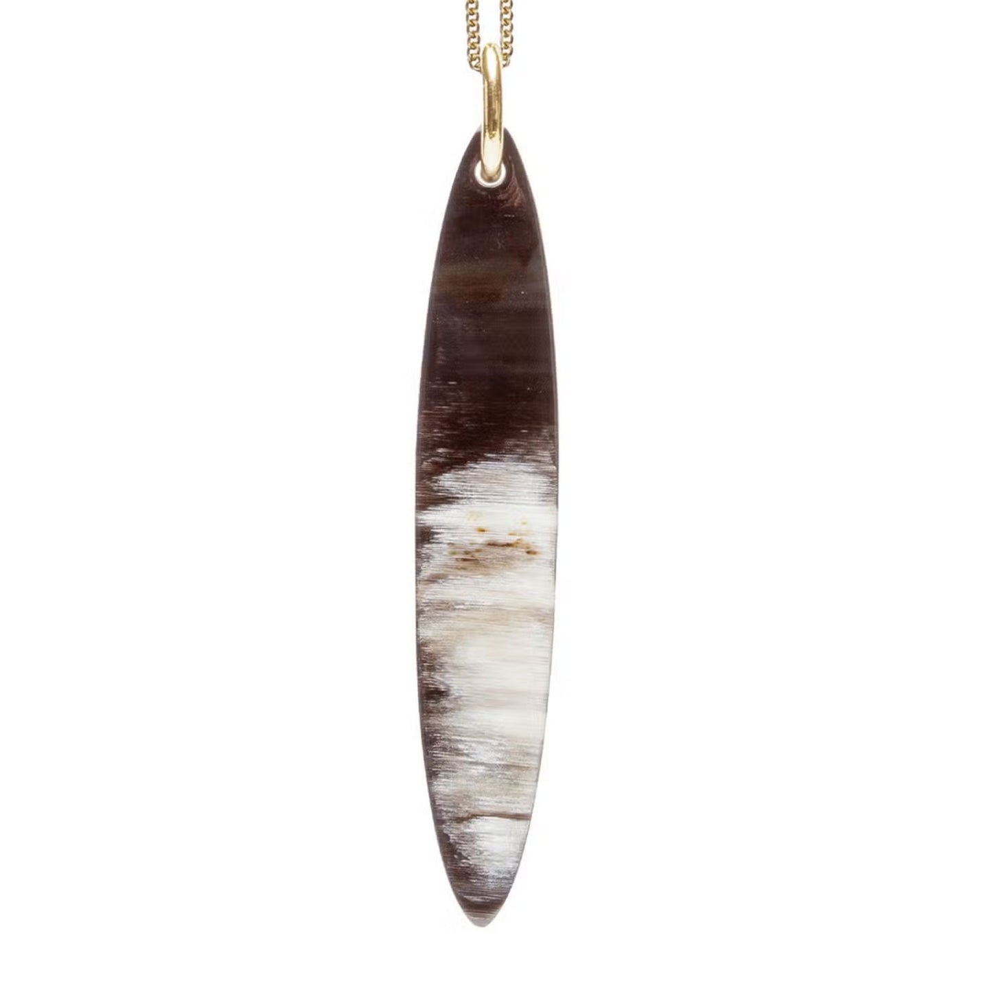 Natural Brown and Orange Long Oval Horn Pendant - The Little Jewellery Company