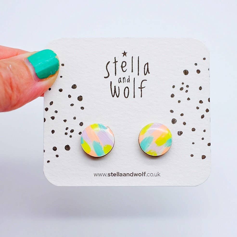 Neon Pastel Abstract Wooden Studs - The Little Jewellery Company