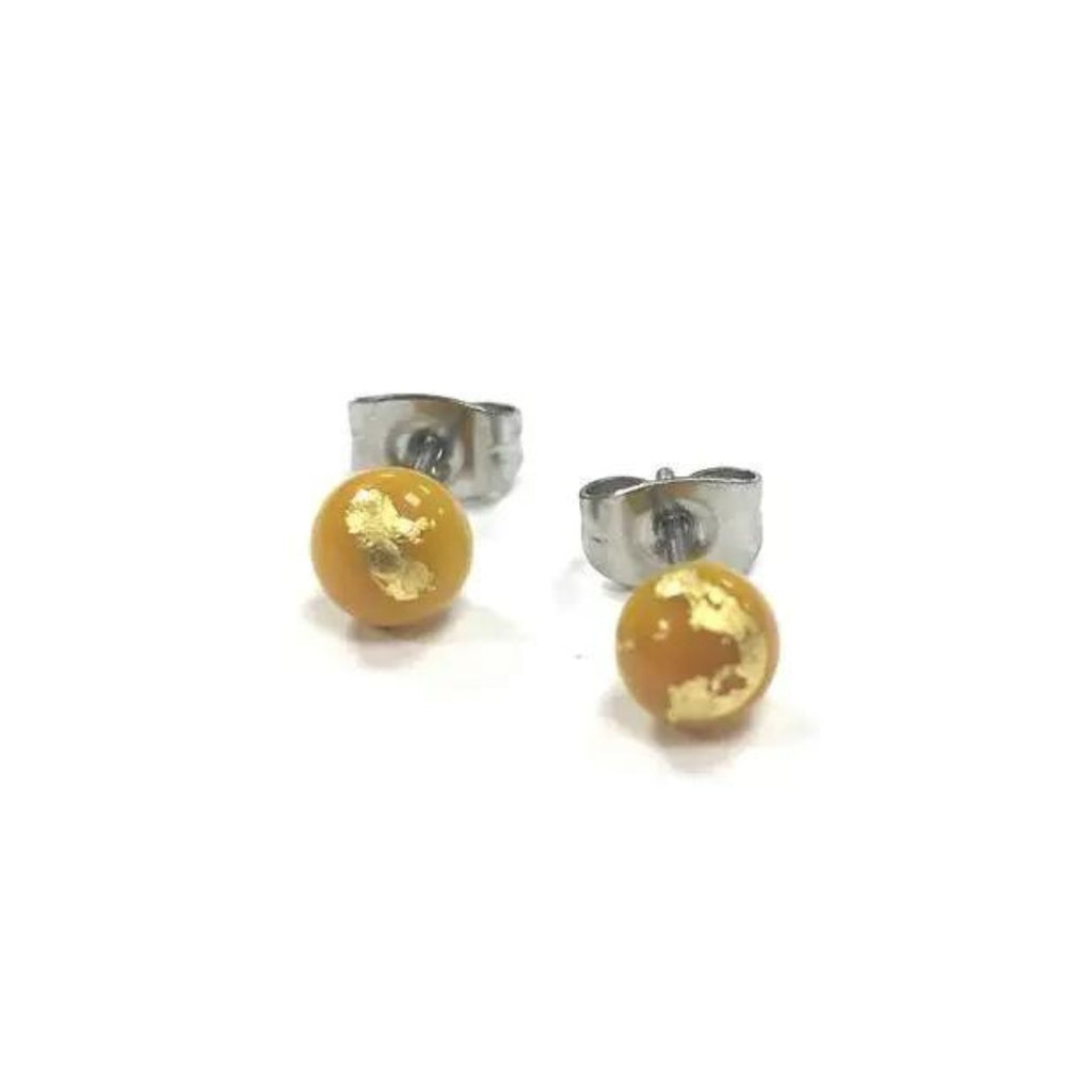 Ochre and Gold Handmade Glass Stud Earrings - The Little Jewellery Company