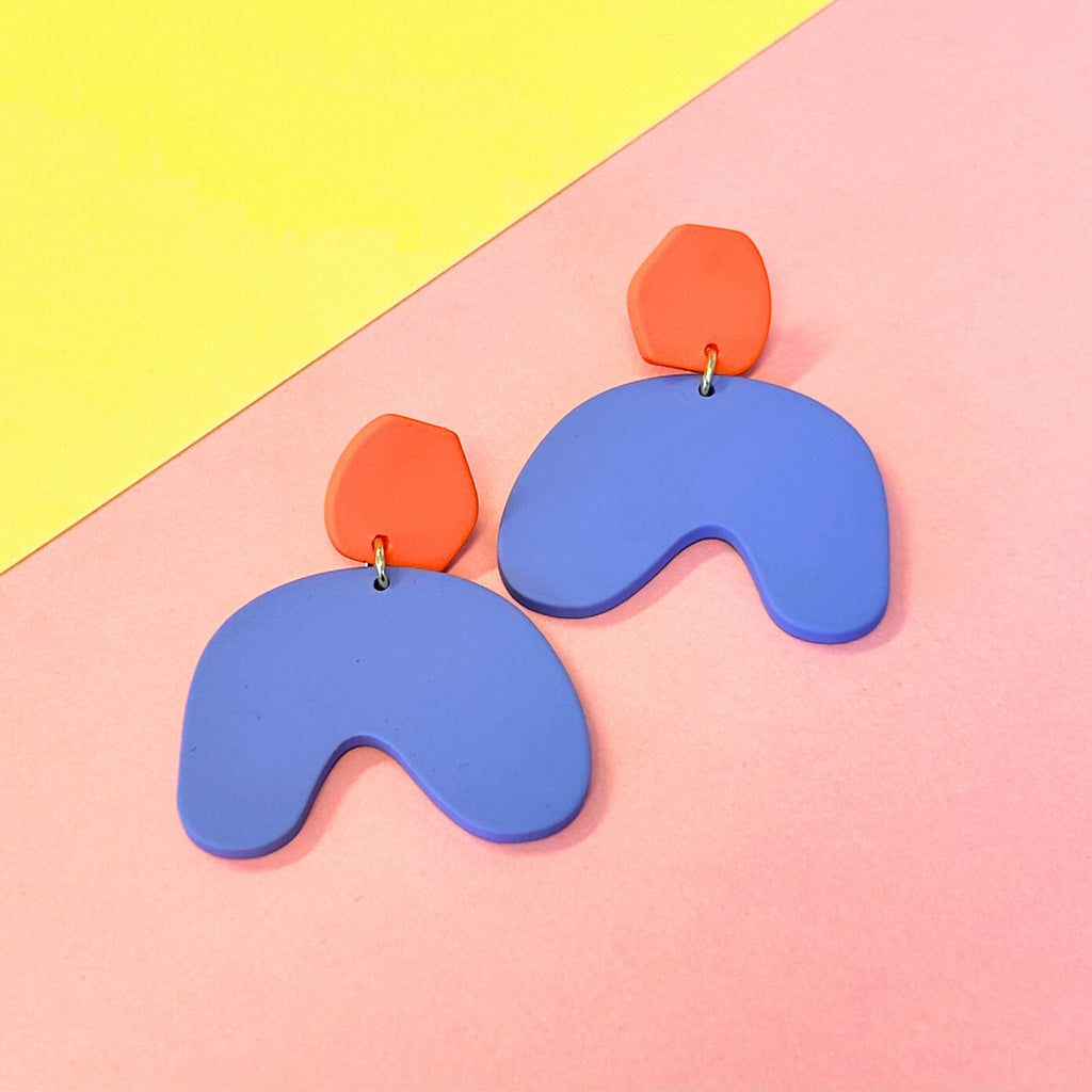 Orange and Lilac Abstract Drop Earrings - The Little Jewellery Company