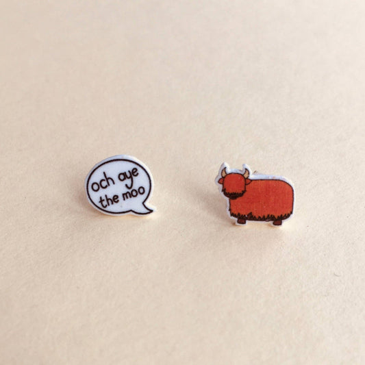 Orange Highland Cow and Speech Bubble Studs - The Little Jewellery Company