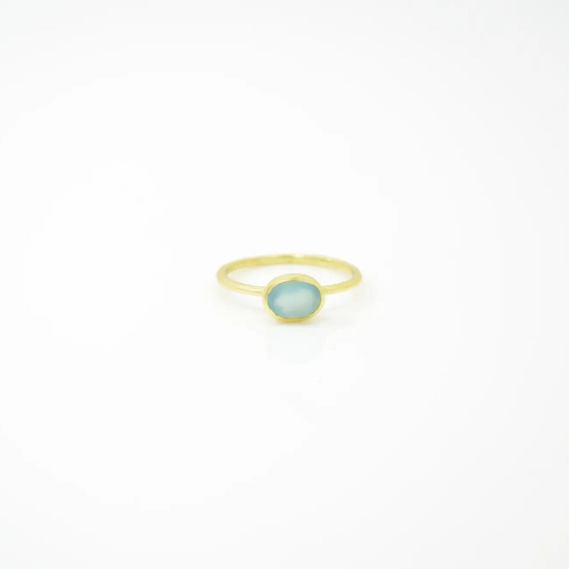 Oval Blue Chalcedony Gold Plated Ring (Sterling Silver) - The Little Jewellery Company