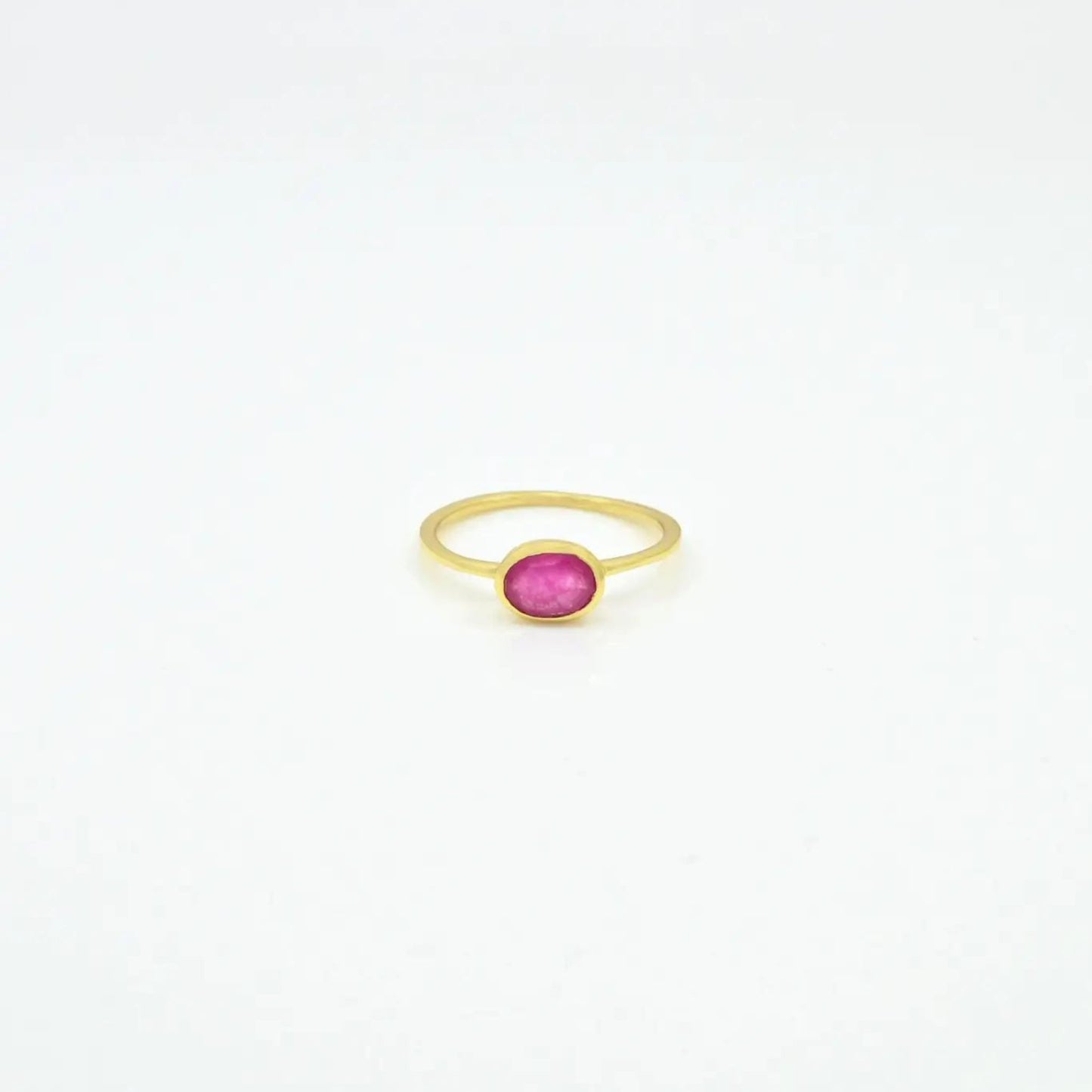 Oval Pink Jade Gold Plated Ring (Sterling Silver) - The Little Jewellery Company