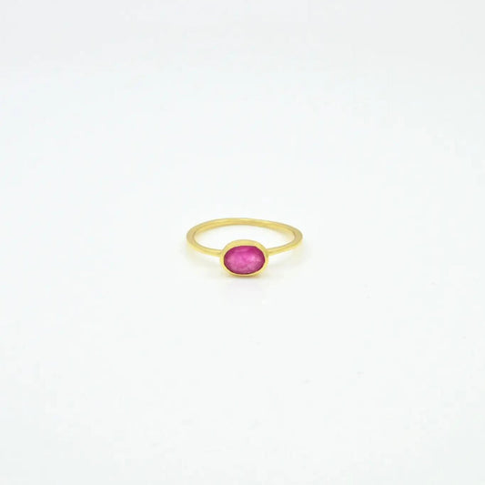 Oval Pink Jade Gold Plated Ring (Sterling Silver) - The Little Jewellery Company