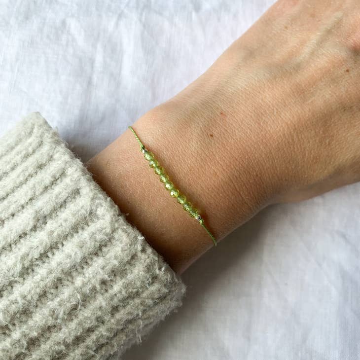 Peridot Silk Bracelet (Silver Beads) - The Little Jewellery Company