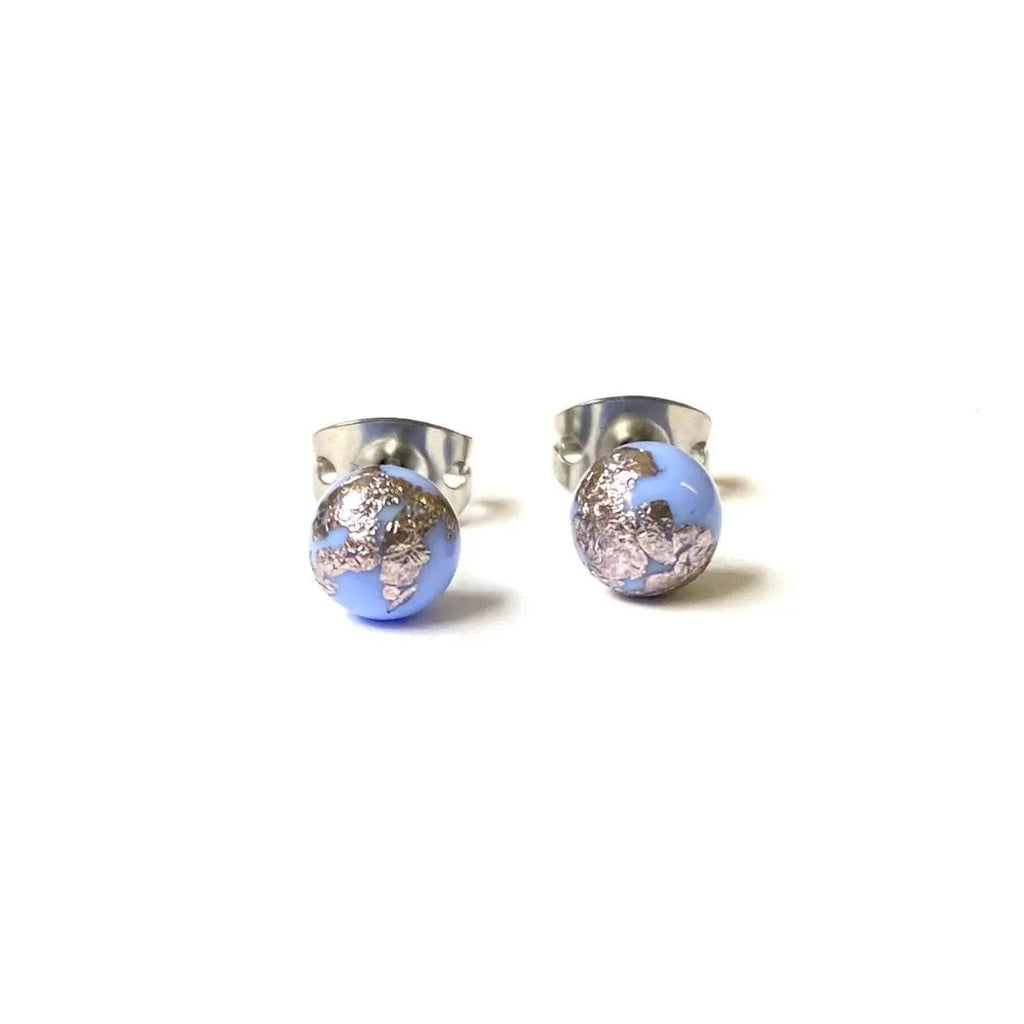 Periwinkle Blue Glass and Palladium Mini Studs - The Little Jewellery Company