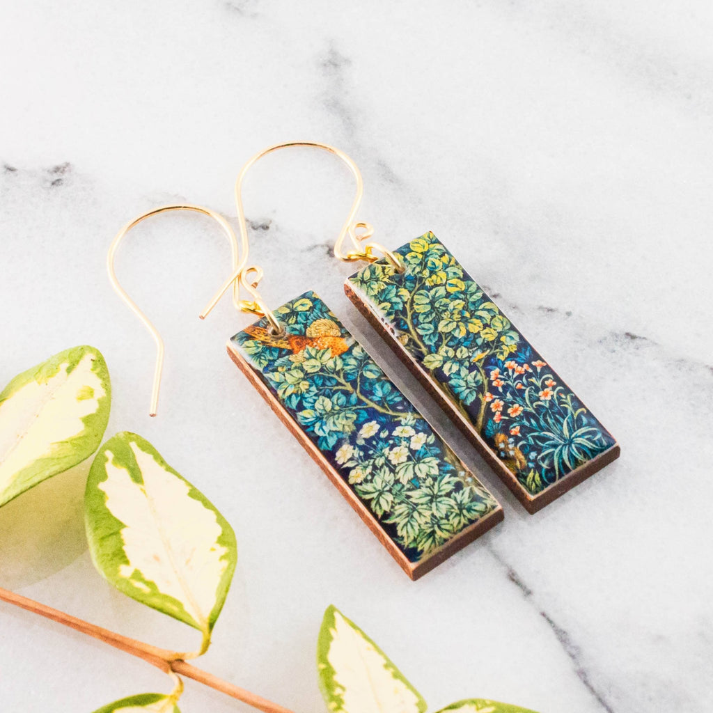 Pheasant + Forest Rectangle Earrings - The Little Jewellery Company