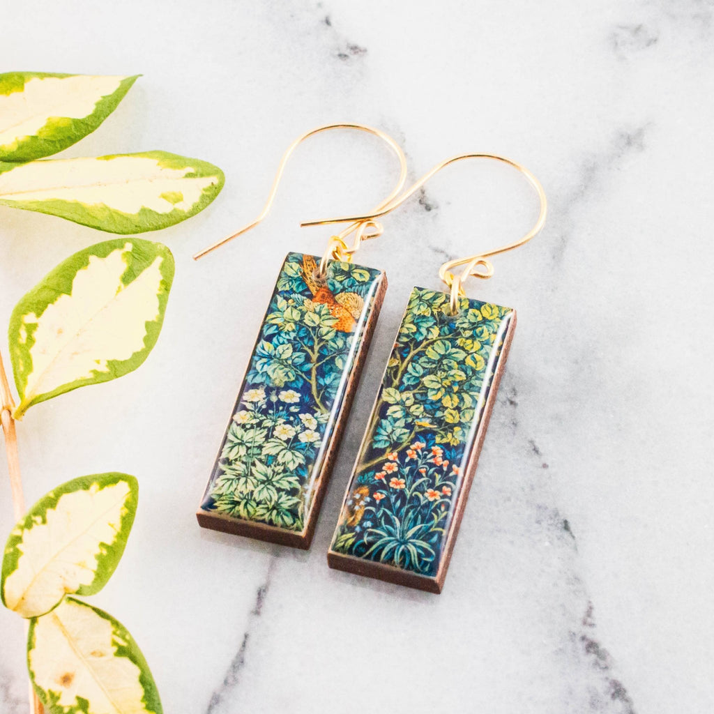 Pheasant + Forest Rectangle Earrings - The Little Jewellery Company