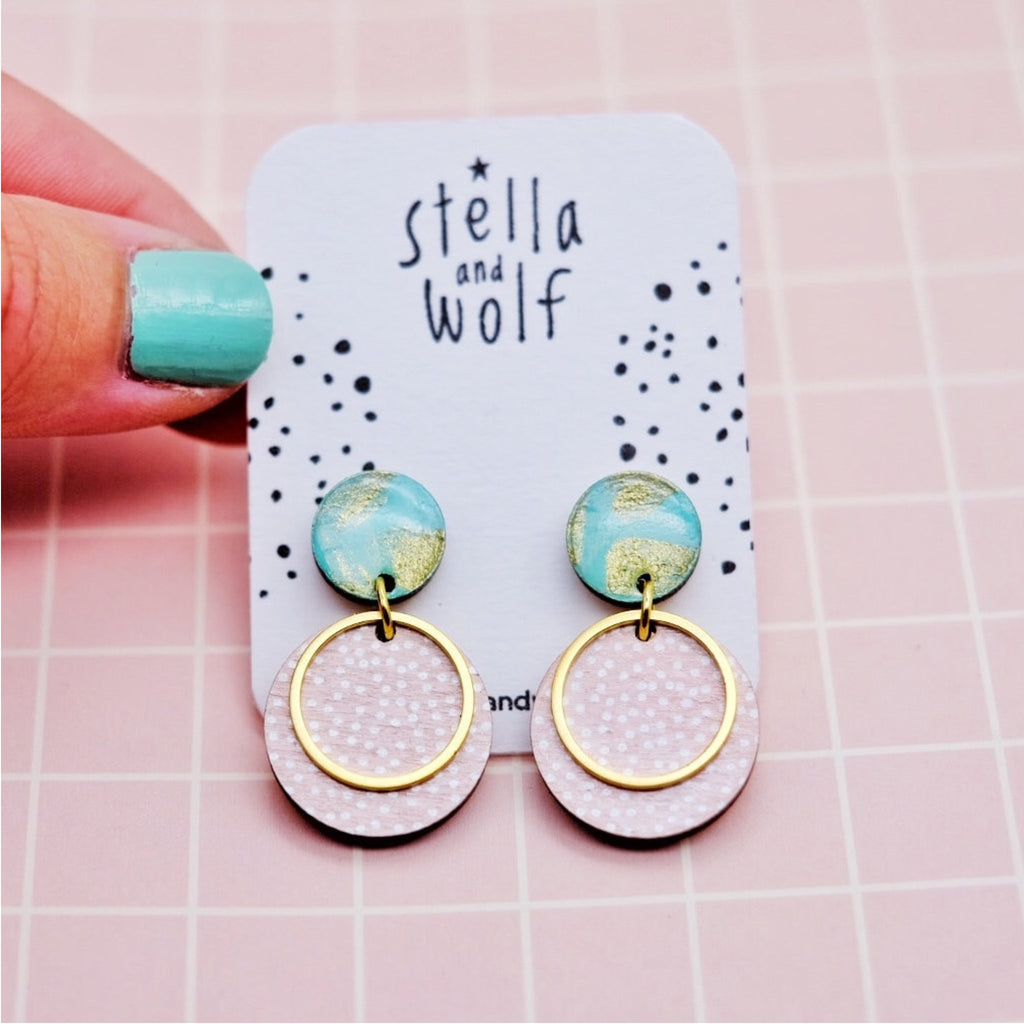 Pink and Blue Polka Dot Drop Earrings - The Little Jewellery Company