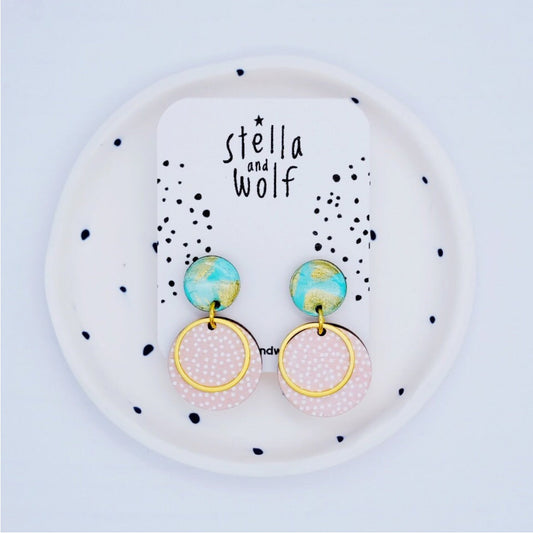 Pink and Blue Polka Dot Drop Earrings - The Little Jewellery Company