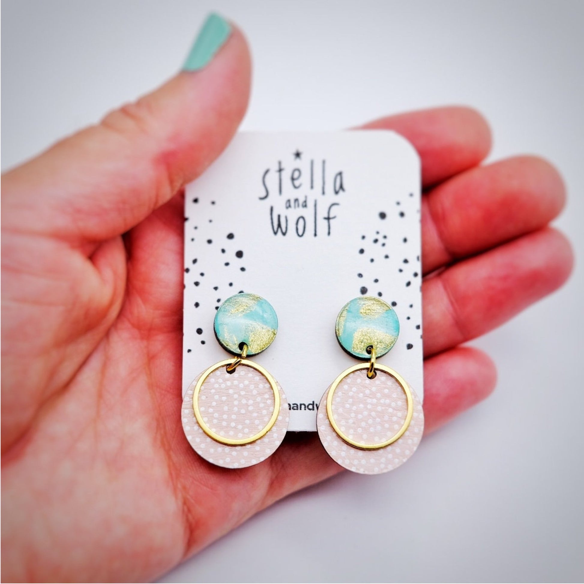 Pink and Blue Polka Dot Drop Earrings - The Little Jewellery Company