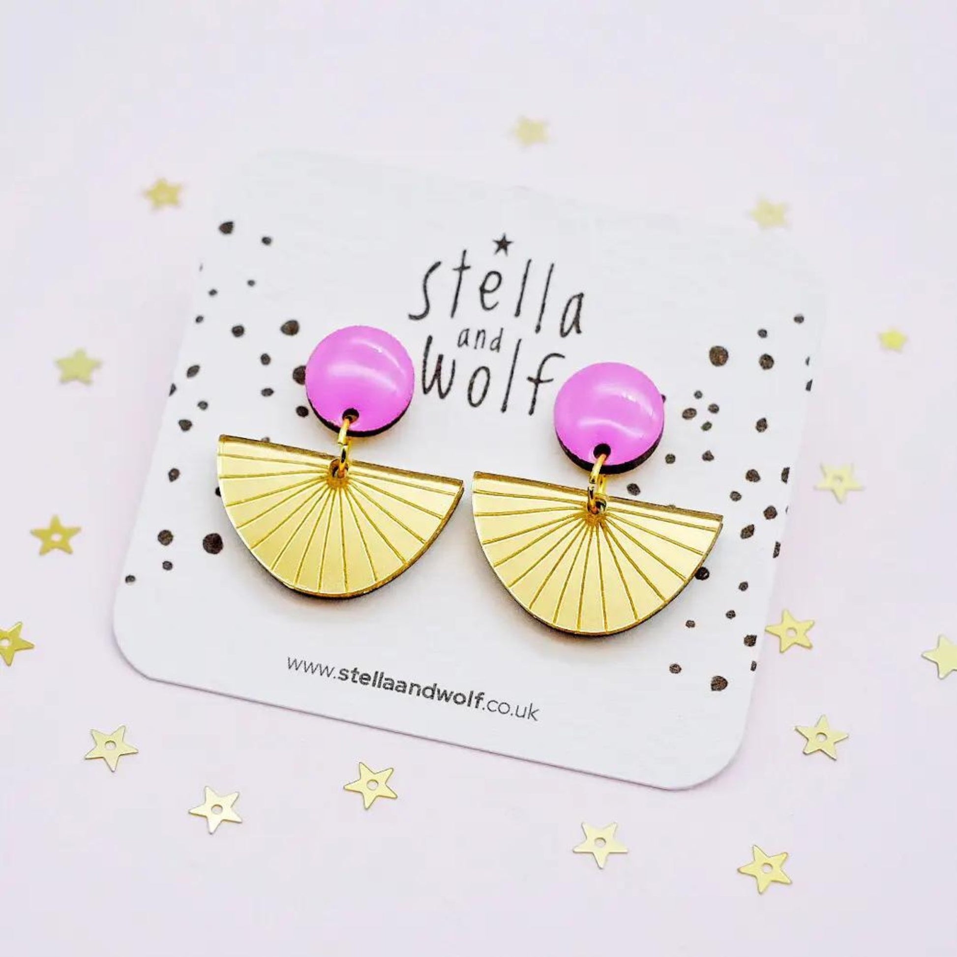 Pink and Gold Deco Sunburst Drop Earrings - The Little Jewellery Company