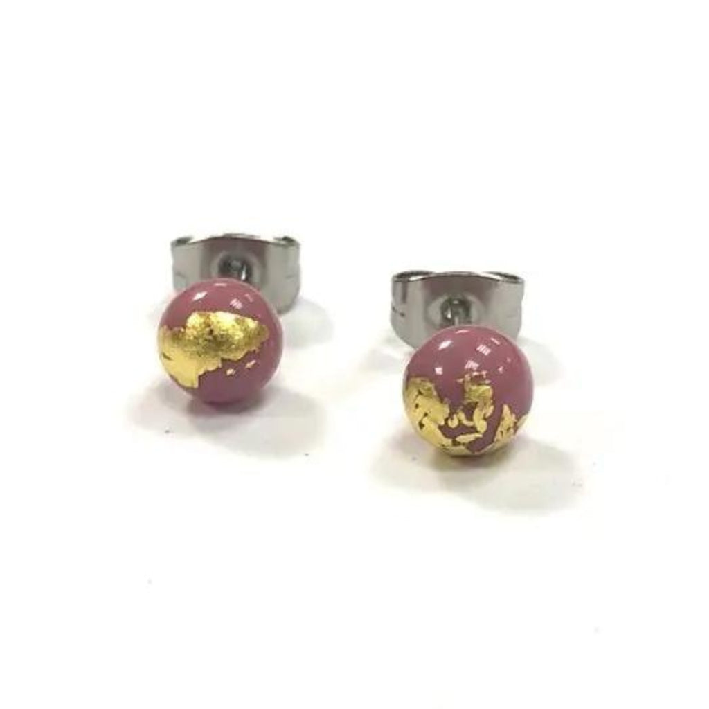 Pink and Gold Handmade Glass Studs - The Little Jewellery Company