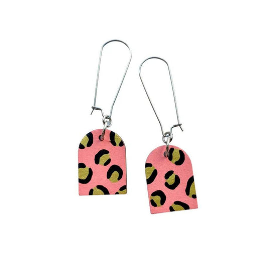 Pink and Gold Leopard Print Arch Dangle Earrings - The Little Jewellery Company