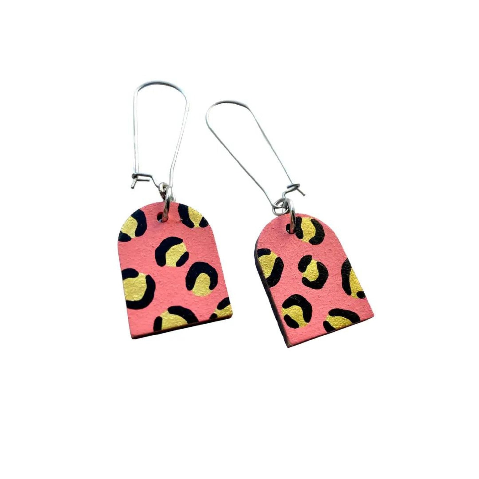 Pink and Gold Leopard Print Arch Dangle Earrings - The Little Jewellery Company
