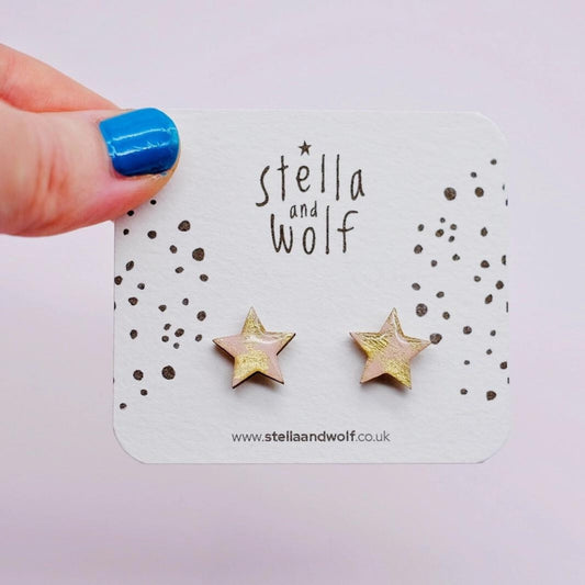 Pink and Gold Star Studs - The Little Jewellery Company