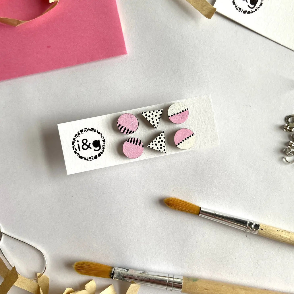 Pink and White Mini Studs - The Little Jewellery Company