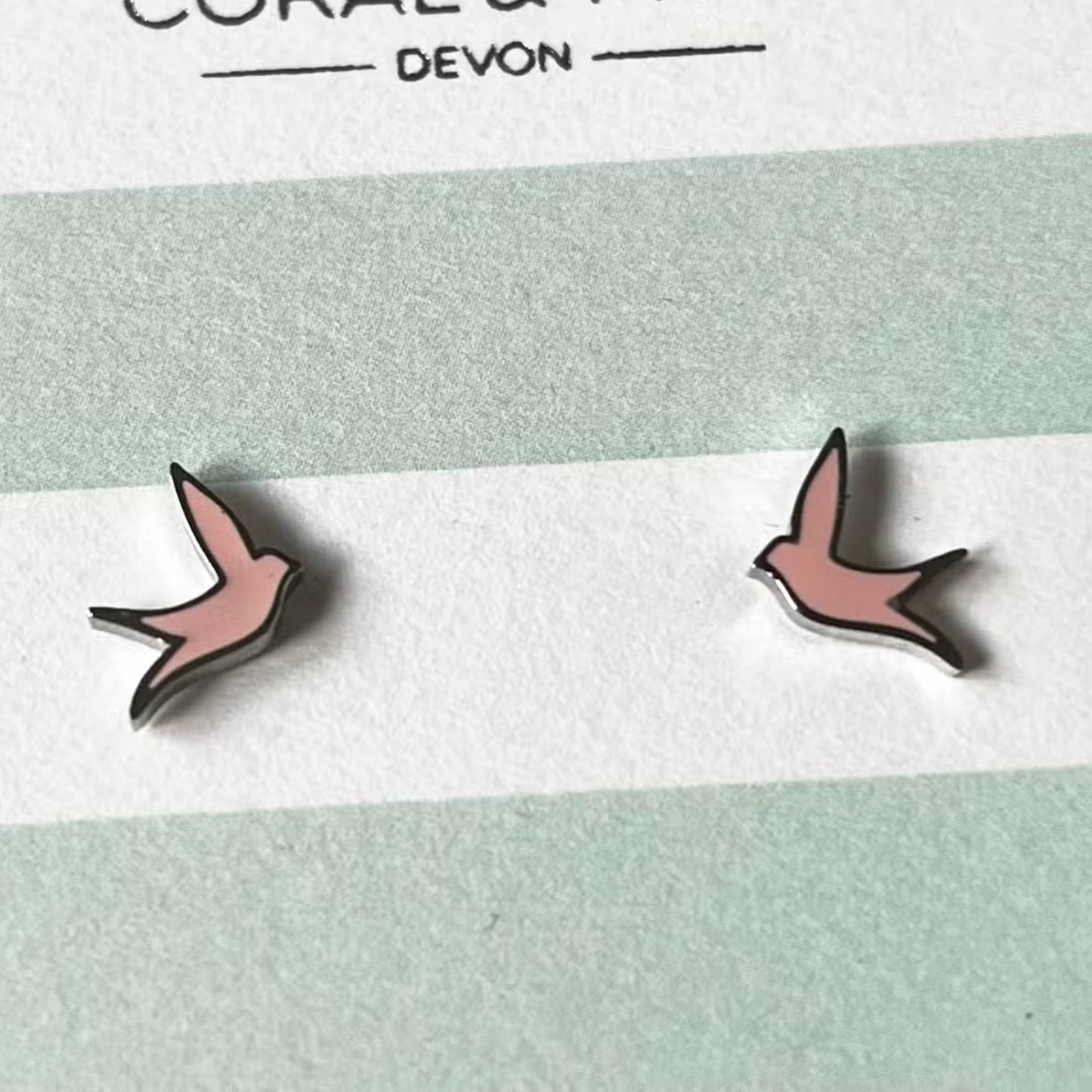 Pink Bird Studs - The Little Jewellery Company