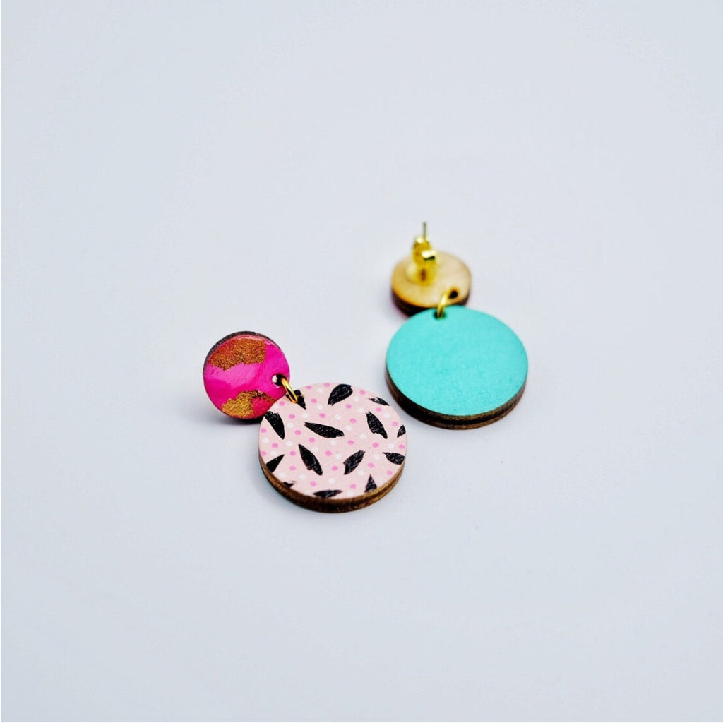Pink Retro Style Drop Earrings - The Little Jewellery Company