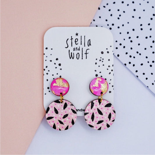 Pink Retro Style Drop Earrings - The Little Jewellery Company