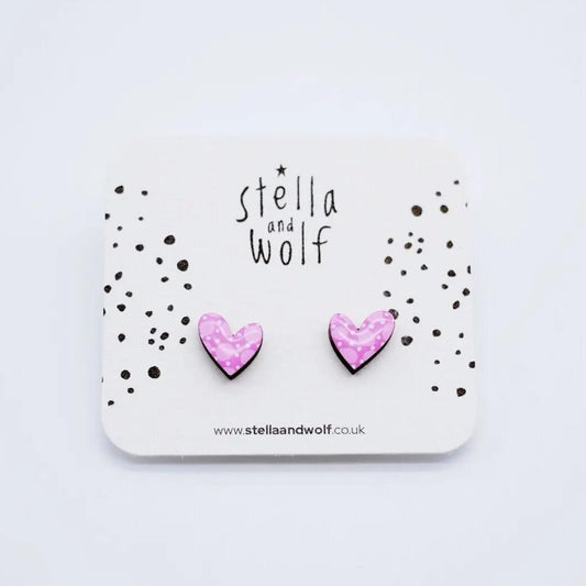 Pink Spotty Wonky Heart Studs - The Little Jewellery Company