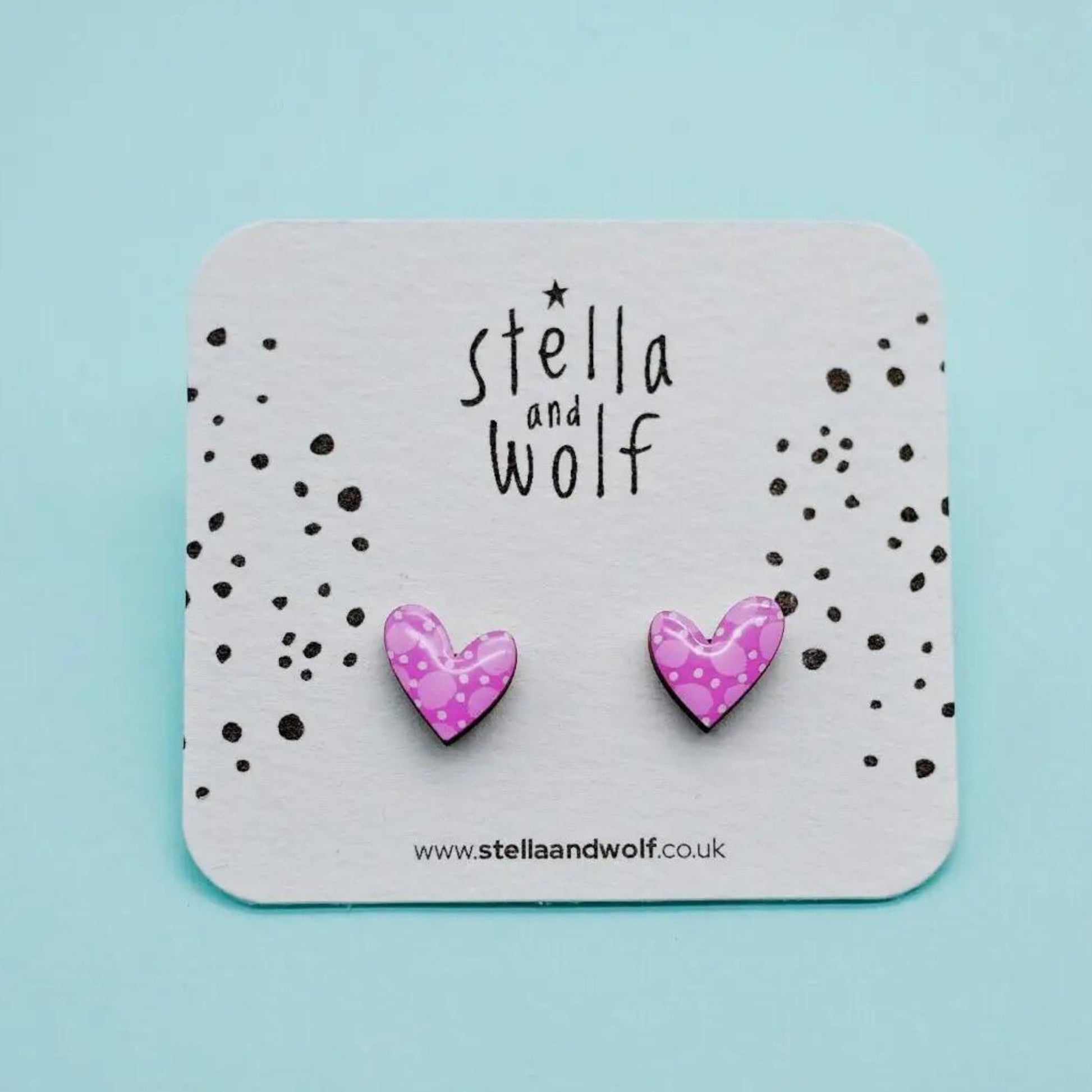 Pink Spotty Wonky Heart Studs - The Little Jewellery Company