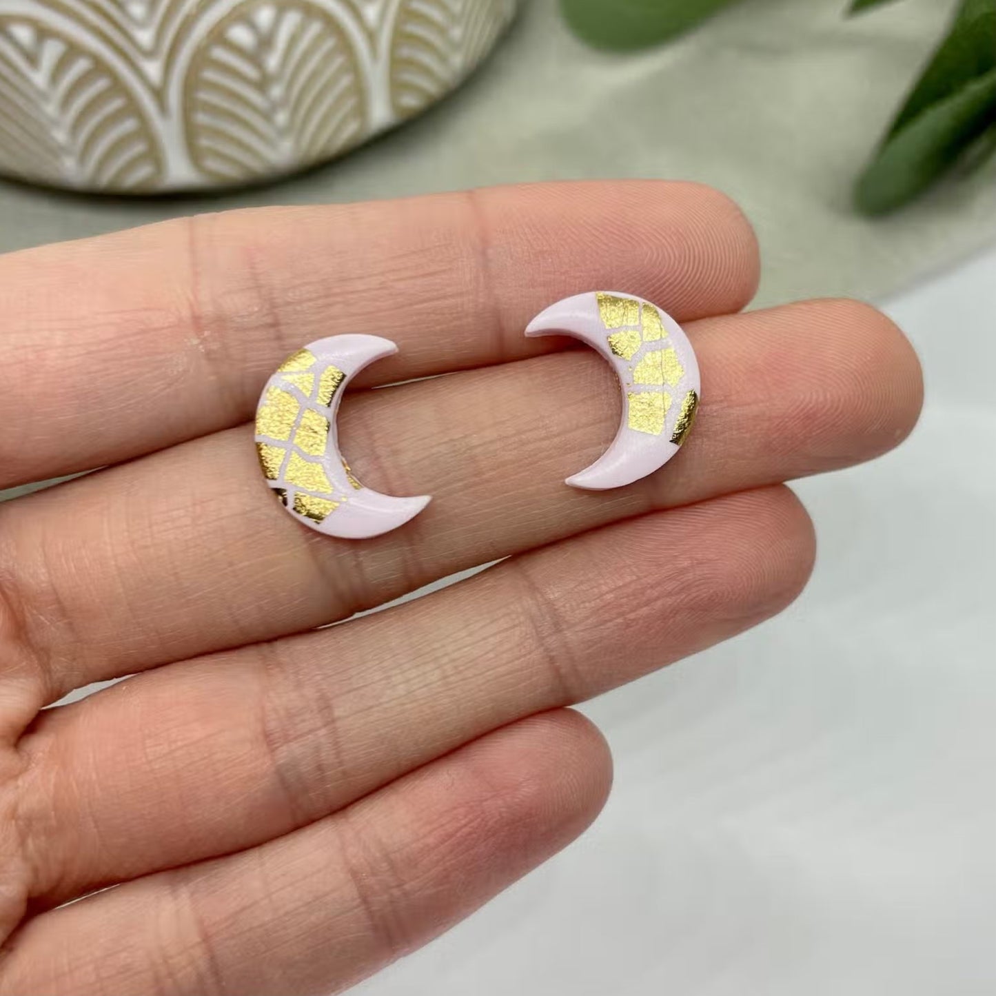 Polymer Clay Moon Studs - Pink - The Little Jewellery Company