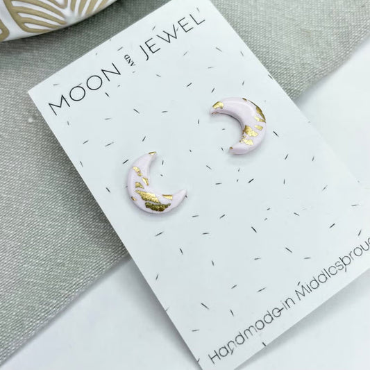 Polymer Clay Moon Studs - Pink - The Little Jewellery Company
